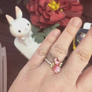 Neiman Marcus Tropical 925 Sterling Silver Pink Tulip Gemstone Statement Ring